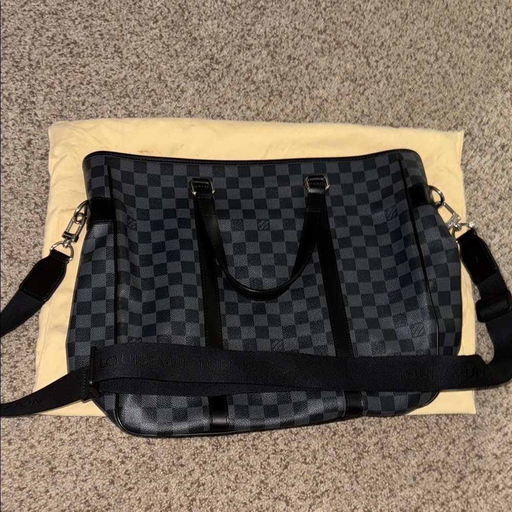 Black and Gray Checkered Messenger Bag with Adjustable Strap